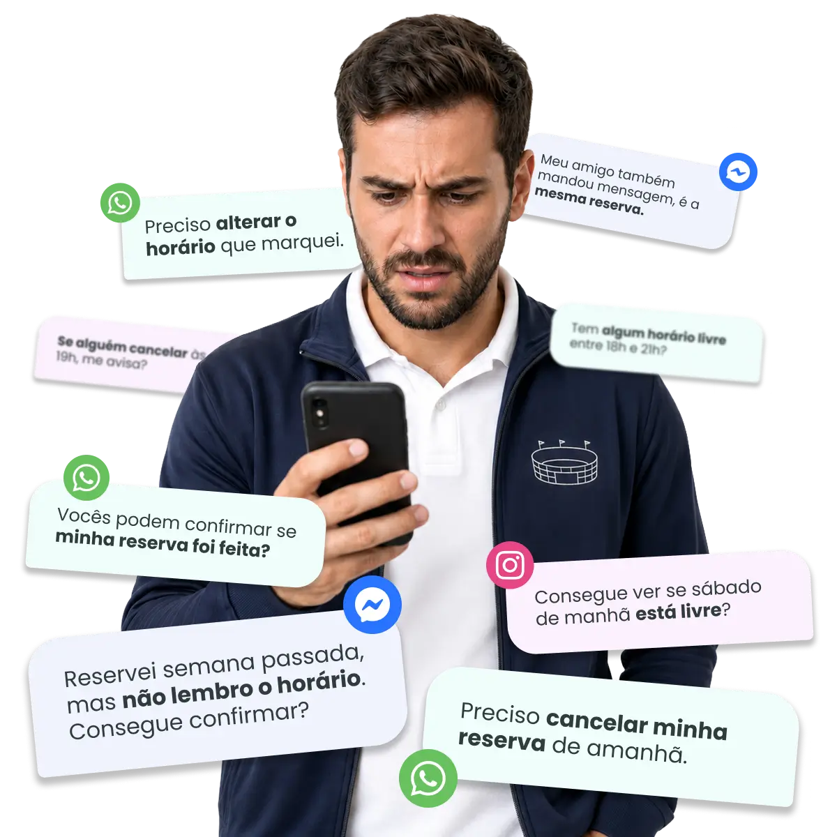 Gestor cercado por mensagens de reservas em diferentes redes sociais