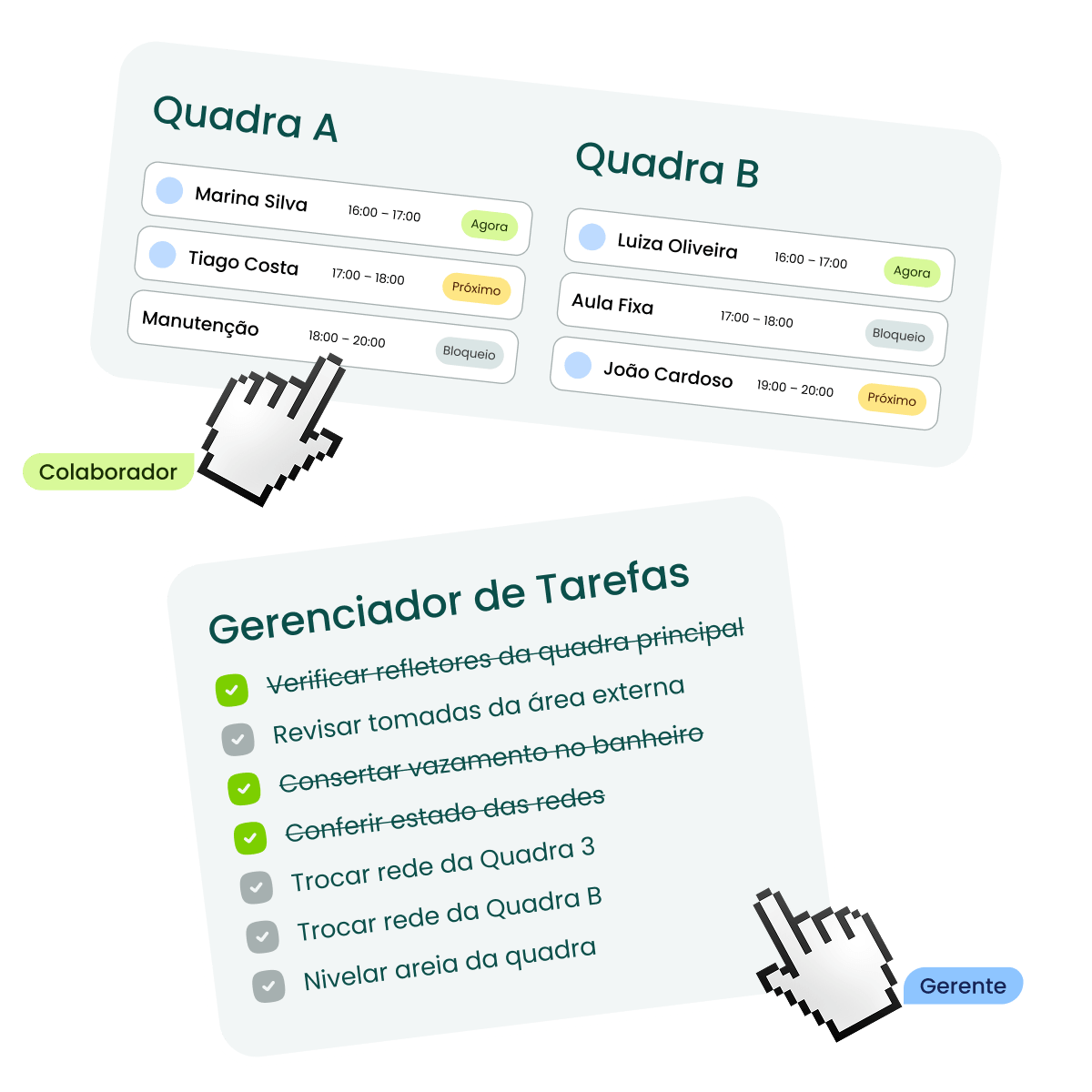 Agenda de quadras e gerenciador de tarefas organizados pelo QuadraLink